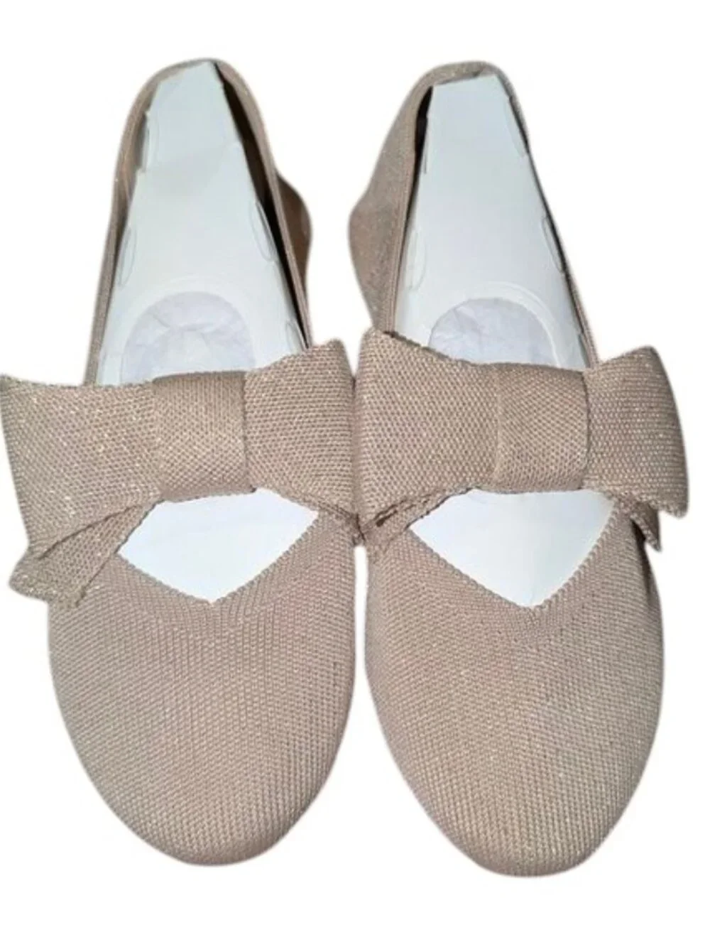 NEW Mia Kids Knit Sparkle Glitter Bow Ballet Flat Slip On Mary Jane Dress Shoes